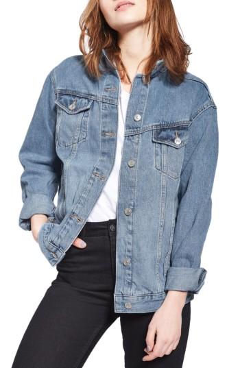 Women's Topshop Oversize Denim Jacket Us (fits Like 6-8) - Blue