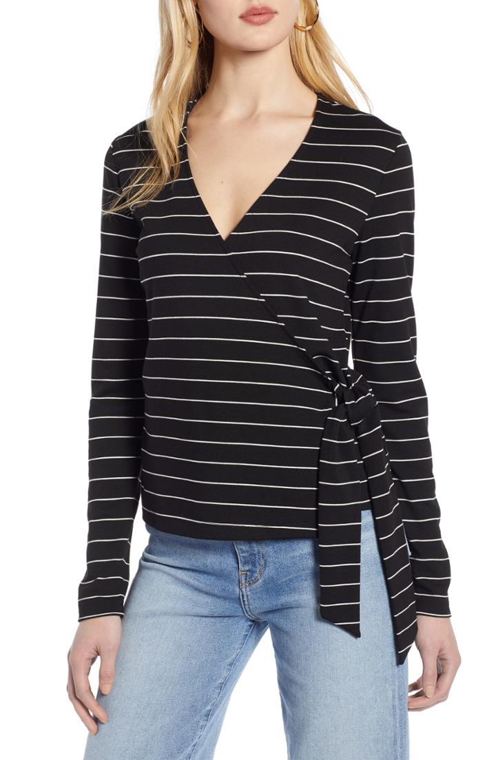Petite Women's Halogen Ballet Wrap Ponte Knit Top P - Black