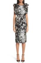 Women's Co Ruffle Trim Metallic Brocade Sheath Dress - Black