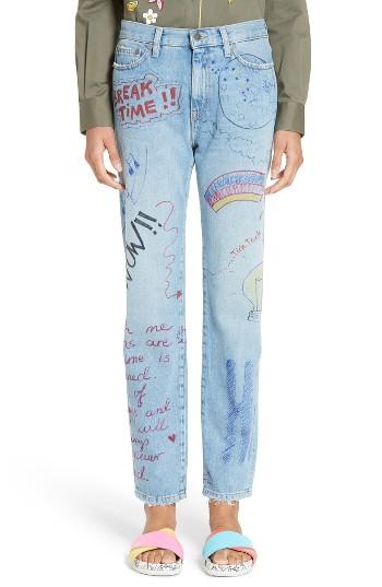 Women's Mira Mikati Hand Painted Doodle Crop Jeans