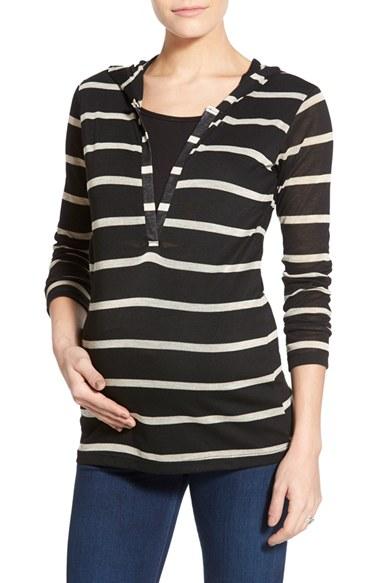 Women's Lab40 'zoe' Stripe Maternity/nursing Hoodie - Black