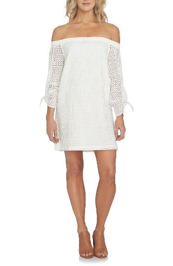 Women's 1.state Eyelet Cotton Off The Shoulder Dress - White