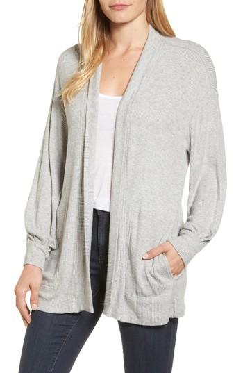 Women's Velvet By Graham & Spencer Ribbed Blouson Sleeve Cardigan - Grey