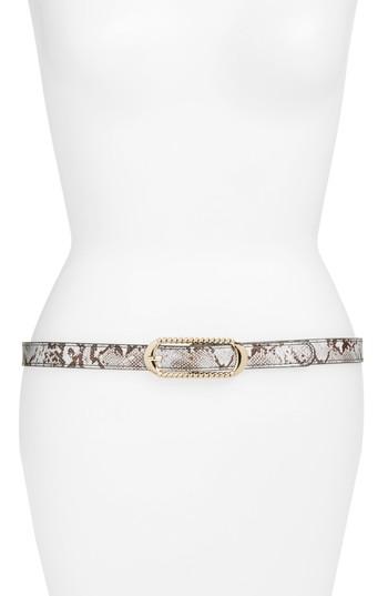 Women's Elise M. Lola Snake Embossed Faux Leather Skinny Belt - Black