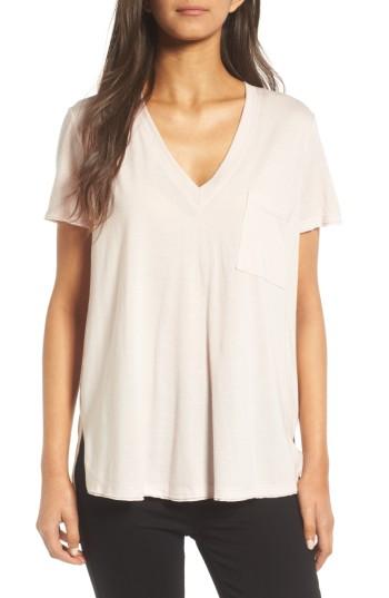 Women's Lush Raw Edge Side Slit Tee - Pink
