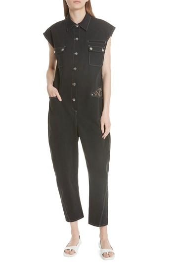 Women's Opening Ceremony Lace Panel Denim Jumpsuit - Black