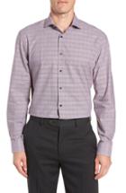 Men's Nordstrom Men's Shop Tech-smart Trim Fit Stretch Plaid Dress Shirt 34/35 - Burgundy