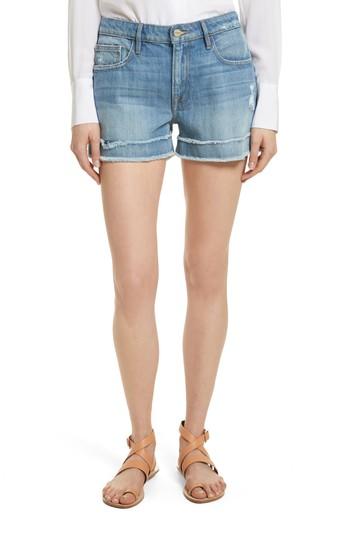Women's Frame Le Grand Garcon Fray Cuff Denim Shorts - Blue