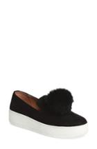 Women's Linea Paolo Sammy Platform Sneaker With Genuine Rabbit Fur Pompom M - Black