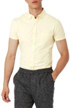 Men's Topman Slim Fit Stretch Oxford Shirt, Size - Yellow