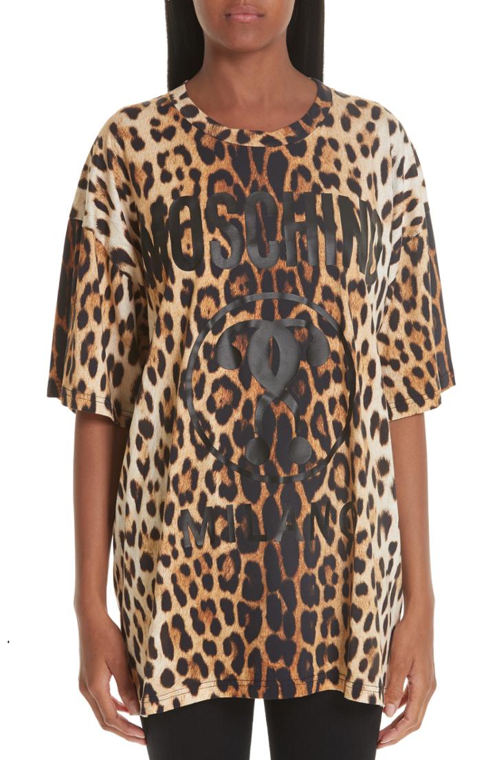 Women's Moschino Leopard & Logo Print Oversize Tee - Brown