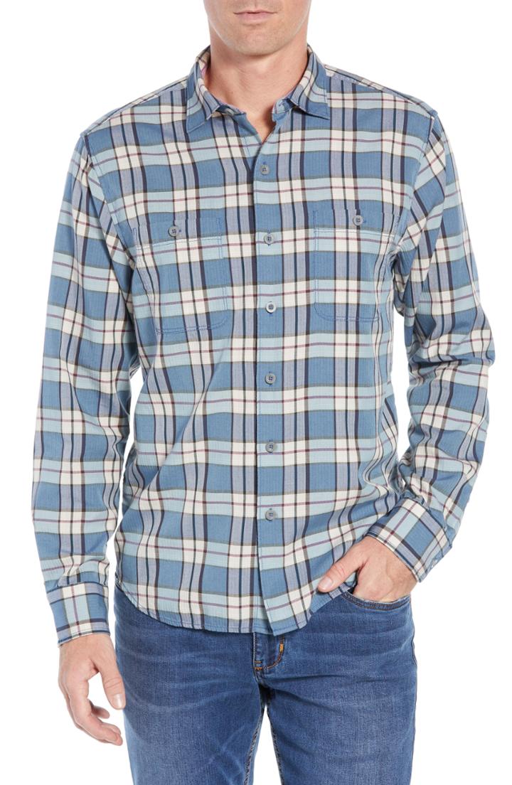 Men's Tommy Bahama Harbor Herringbone Plaid Sport Shirt - Blue