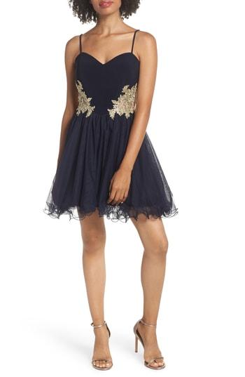 Women's Blondie Nites Applique Sweetheart Fit & Flare Dress - Blue