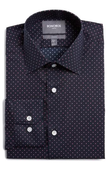 Men's Bonobos Slim Fit Dot Dress Shirt .5 32 - Blue