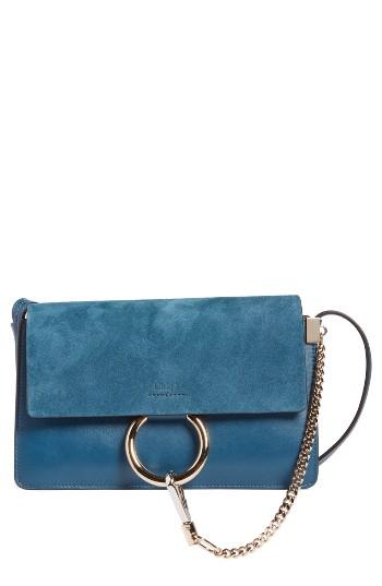 Women's Chloe Mini Faye Suede & Leather Wallet On A Chain - Blue