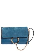 Women's Chloe Mini Faye Suede & Leather Wallet On A Chain - Blue