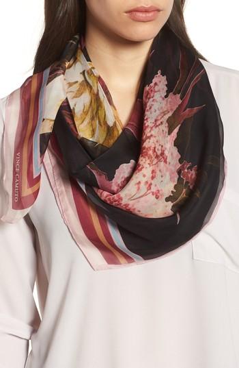 Women's Vince Camuto Dreamscape Floral Silk Chiffon Scarf, Size - Black