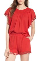 Women's Moon River Pompom Trim Dolman Top - Red