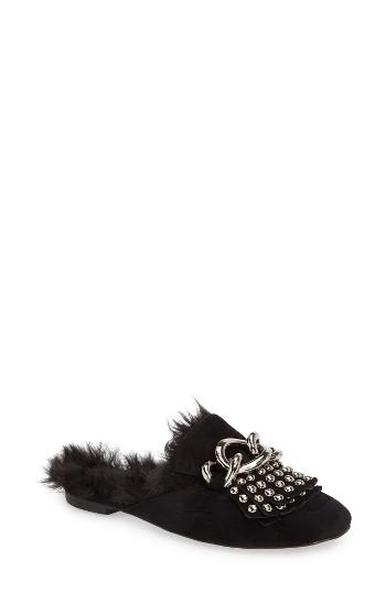 Women's Jeffrey Campbell Ravis Studded Faux Fur Loafer Mule M - Black