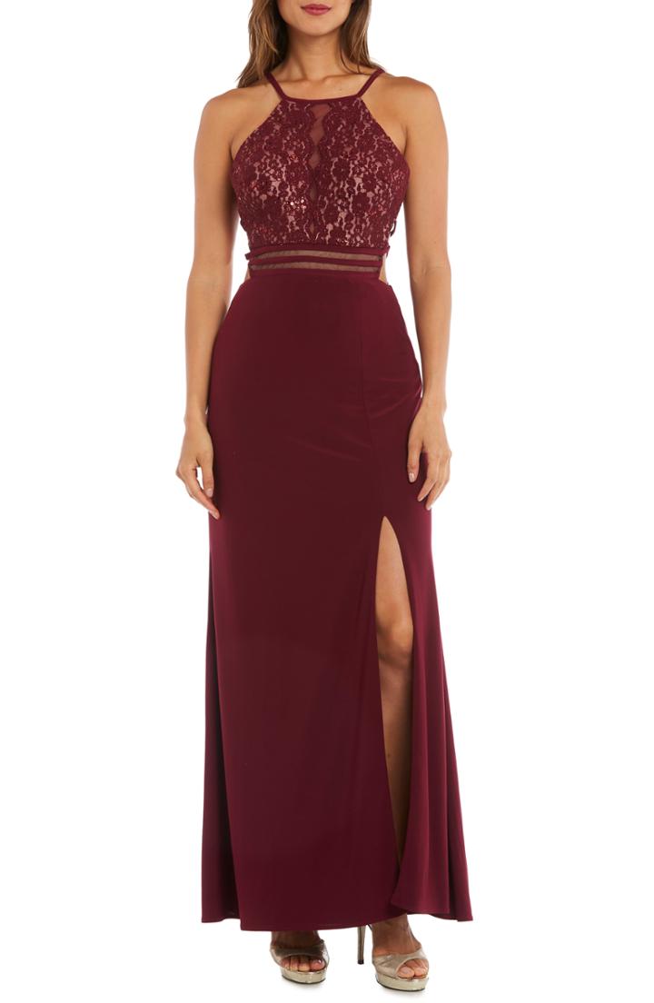 Women's Morgan & Co. Strappy Lace Bodice Gown /10 - Red