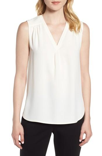Women's Anne Klein New York Sleeveless Split Neck Crepe Top, Size - White