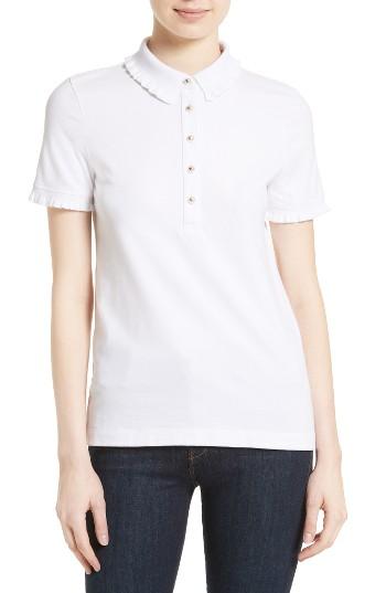 Women's Tory Burch Lacey Ruffle Stretch Pique Polo - Blue