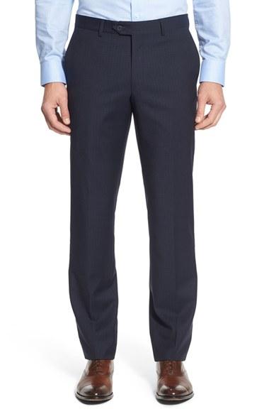 Men's Nordstrom Men's Shop Flat Front Check Wool Trousers - Blue