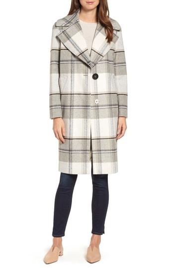 Women's Kensie Plaid Long Coat - Beige