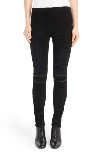 Women's Saint Laurent Lambskin Suede Moto Leggings