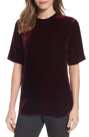 Women's Eileen Fisher High Neck Velvet Top, Size - Red