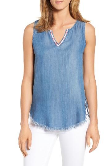 Women's Billy T Frayed Hem Chambray Top - Blue