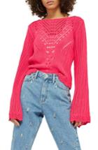 Women's Topshop Tie Back Bell Sleeve Sweater Us (fits Like 0) - Pink