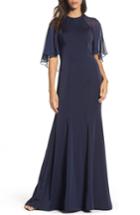 Women's La Femme Cape Illusion Gown - Blue