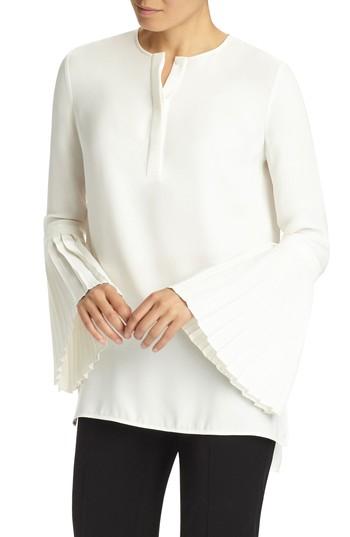 Women's Lafayette 148 New York Shellie Pleated Sleeve Blouse - White