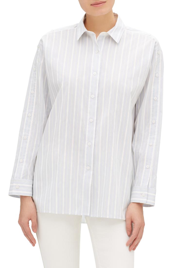 Women's Lafayette 148 New York Trinity Boulevard Stripe Blouse - Blue