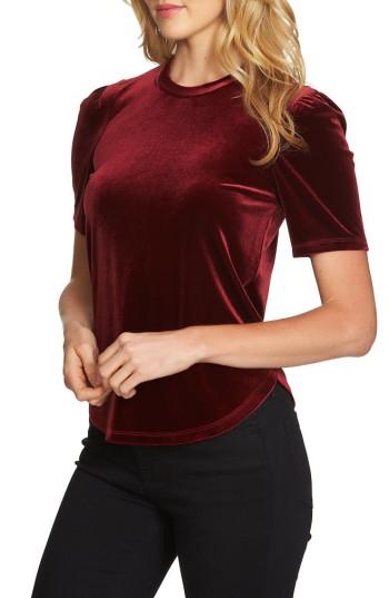 Women's 1.state Puff Sleeve Velvet Top, Size - Burgundy