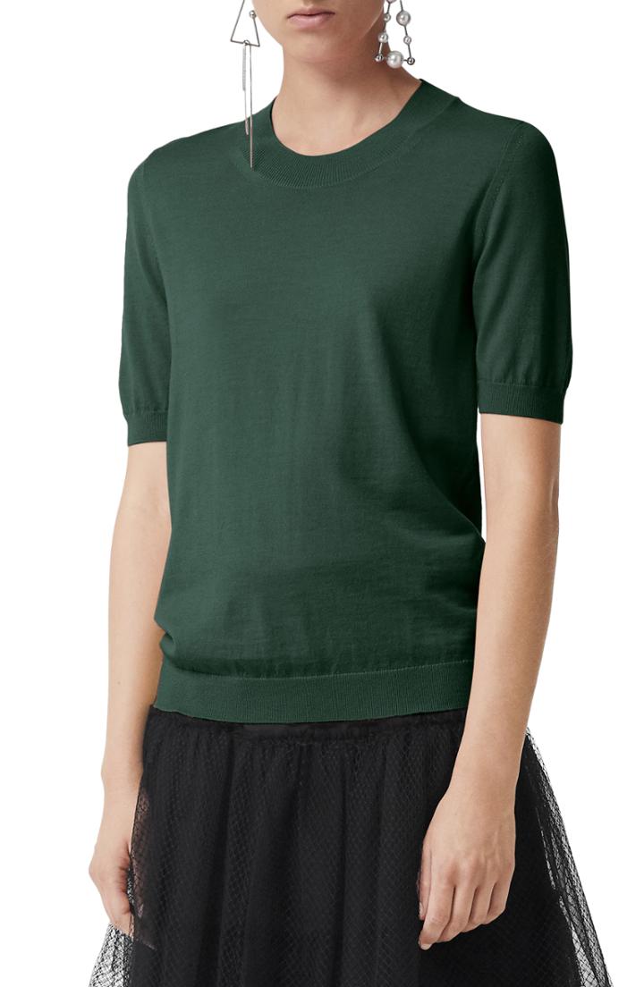 Women's Burberry Adderstone Merino Wool Pullover, Size - Green