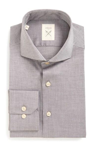 Men's Strong Suit 'espirit' Trim Fit Herringbone Dress Shirt .5 R - Brown