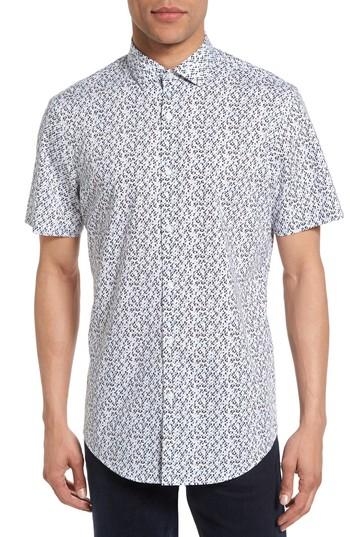 Men's Calibrate No-iron Geo Print Woven Shirt, Size - Grey