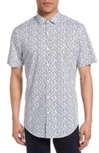 Men's Calibrate No-iron Geo Print Woven Shirt, Size - Grey