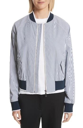 Women's Grey Jason Wu Embroidered Stripe Bomber Jacket - Blue