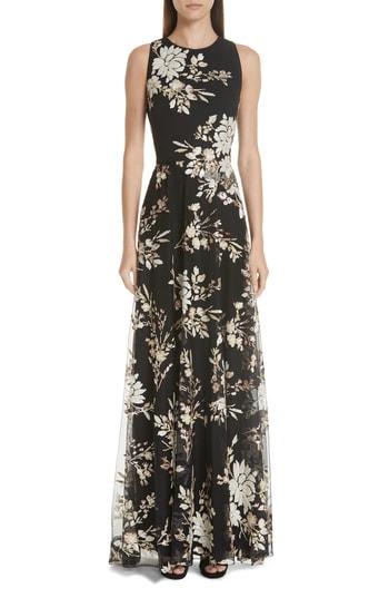 Women's Carmen Marc Valvo Sequin Floral Gown - Black