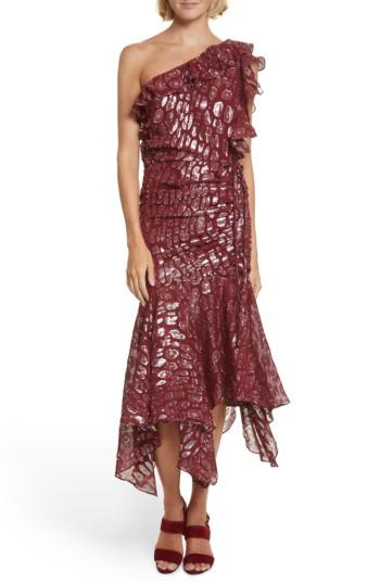 Women's Veronica Beard Leighton Fil Coupe One-shoulder Dress - Red