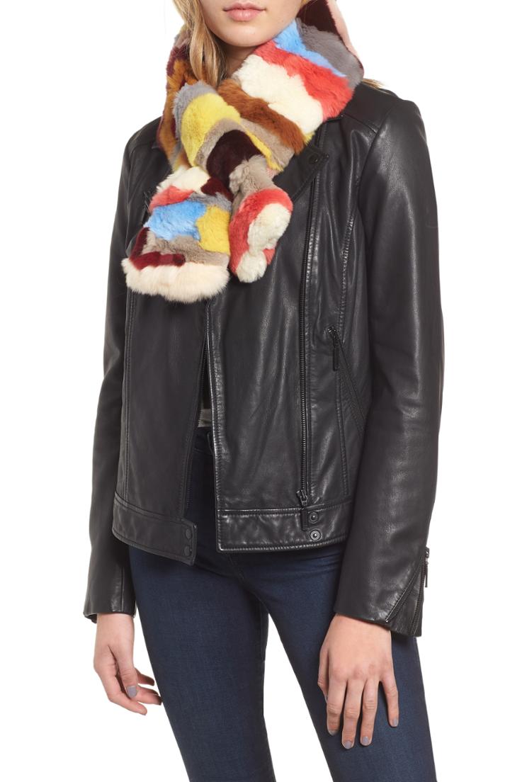 Women's Jocelyn Genuine Rabbit Fur Scarf, Size - Black
