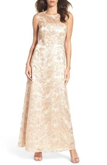 Women's Ellen Tracy Embellished Mesh Gown - Beige