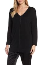 Women's Eileen Fisher Metallic Trim Merino Wool Blend Sweater - Black