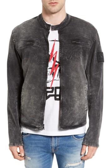 Men's True Religion Brand Jeans Denim Moto Jacket, Size - Black