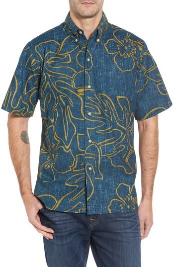Men's Reyn Spooner Monstera Ink Classic Fit Sport Shirt, Size - Blue