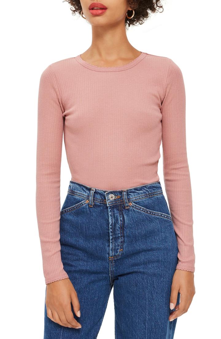 Women's Topshop Long Sleeve Tee Us (fits Like 14) - Pink