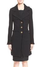 Women's St. John Collection Fringe Trim Milano Pique Knit Coat - Black